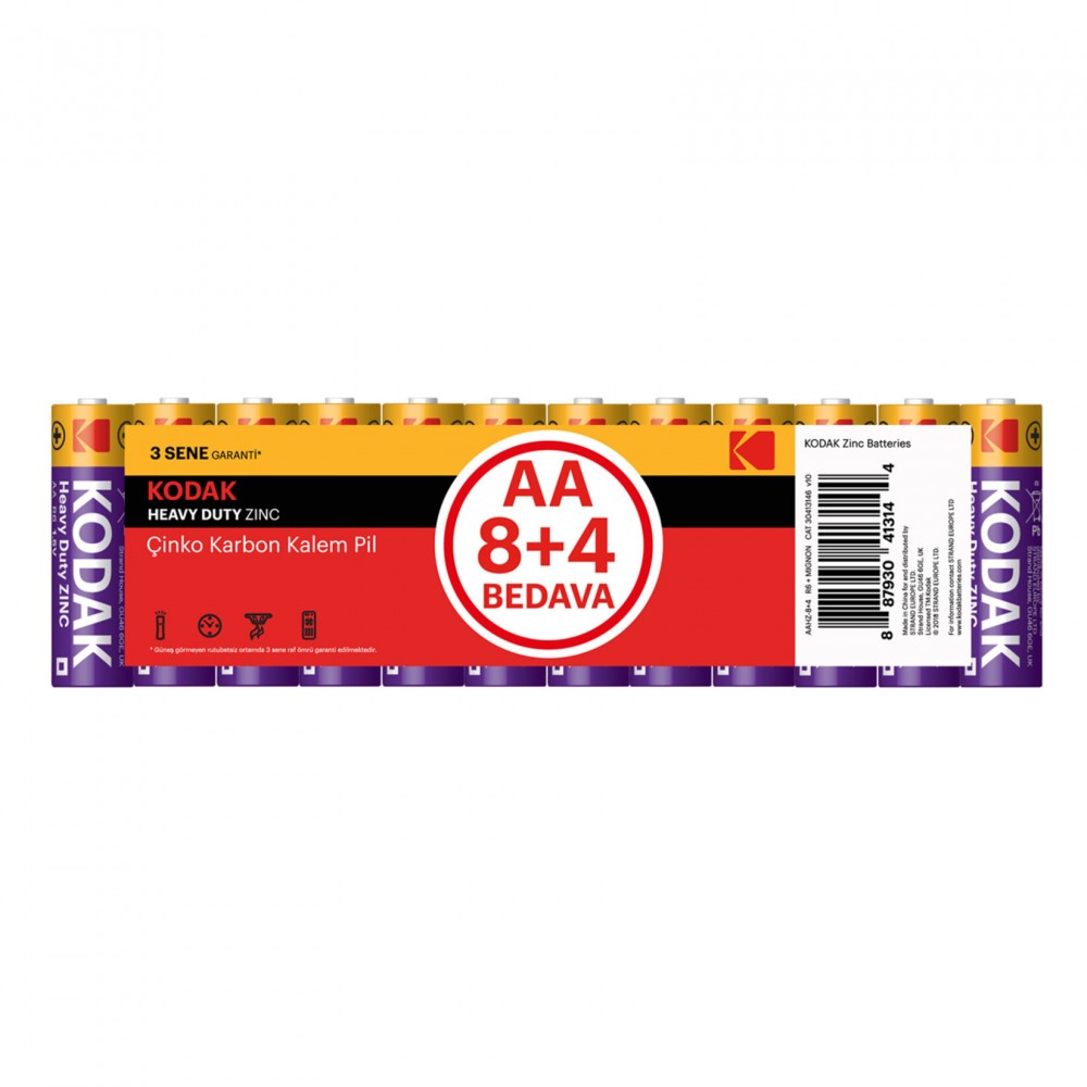 KODAK ÇİNKO KARBON 8+4 KALEM PİL 12'Lİ