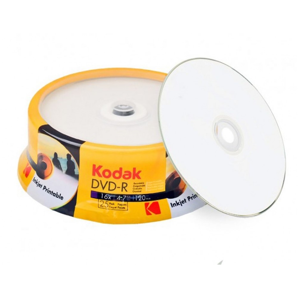KODAK DVD-R 16X 4.7GB 120 min Cake Box - Ink Jet White 25'li 